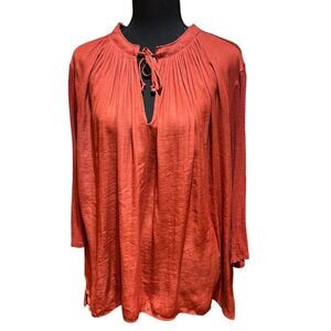 Dolan Anthropologie Orange Tie Neck Blouse Left Coast Lucille Large
